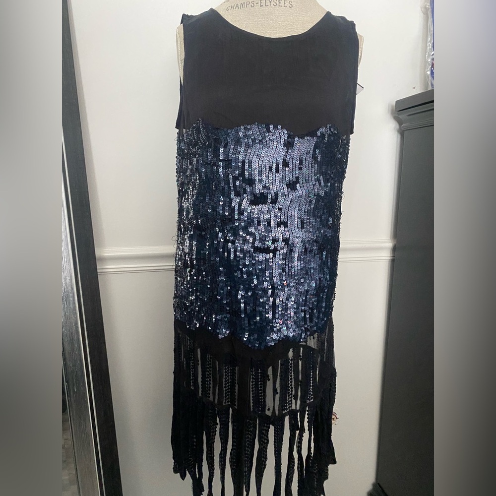 Topshop Black and Blue Asymmetrical Sequin Skirt